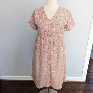 Women's ROOLEE Akita Ditsy Floral Button Front Dress Medium White Red Modest